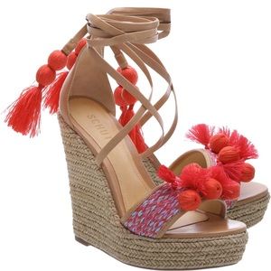 NIB Schutz DIECY Ball & Fringe Espadrille Wedges